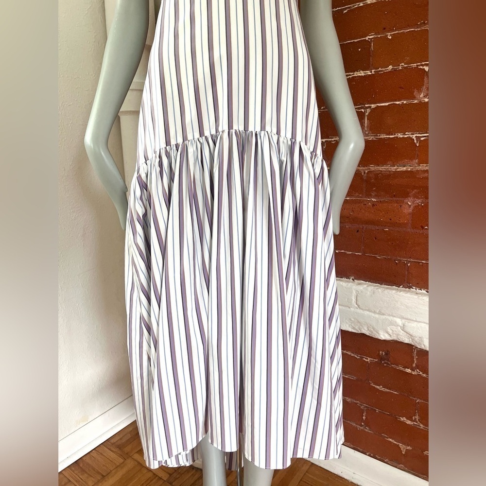 Veronica Beard Lavender and White Striped High-Low Halter Dress - Picture 10 of 16